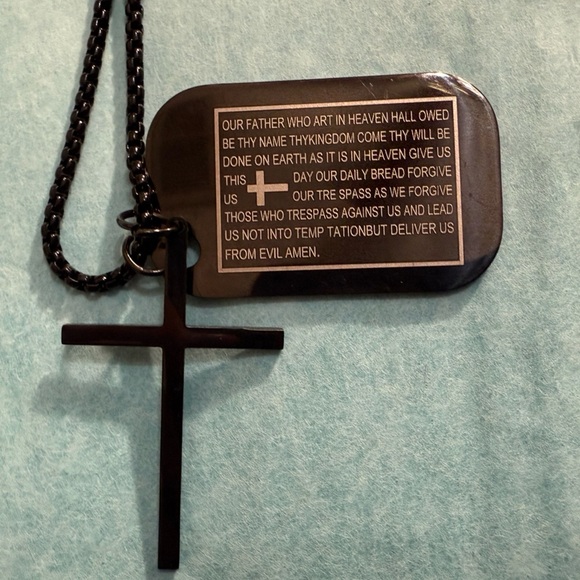 Dog Tags Style Stainless Steel Engraved Scripture Cross Pendant Necklace NWT - Picture 6 of 9